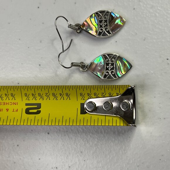 Sterling Silver Abalone Shell Marquise Drop Earrings With Filigree Design - Picture 9 of 9